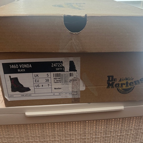 Dr. Martens Black Combat Boots with Red Rose Embroidery - Picture 2 of 4